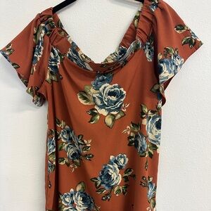 Altar’d State Women’s Medium Off The Shoulder Floral Orange Dress